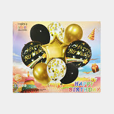 Black and Golden Happy Birthday Crown Balloon Set 7pc(RcPs)
