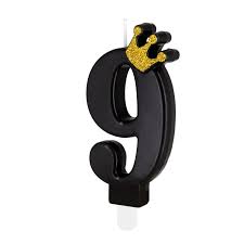 Crown black glitter birthday candles shape 1-9 (RcPs)