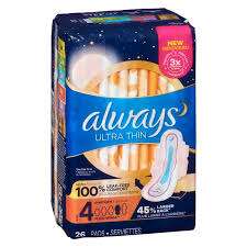 Always Ultra Thin Overnight Pads, Size 4.(Gsl)