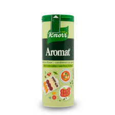 container of Knorr Aromat, a brand of flavor enhancer or seasoning (Gsl)