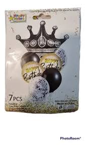 Black Happy Birthday Crown Balloon Set 7pc(RcPs)