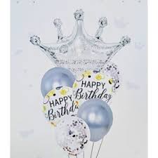 Silver Happy Birthday Crown Balloon Set 7pc(RcPs)