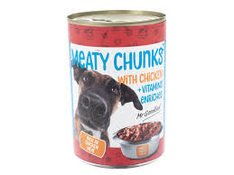 Mr. Goodlad Meaty Chunks with Chicken + Vitamins Enriched" dog food. (GBM)