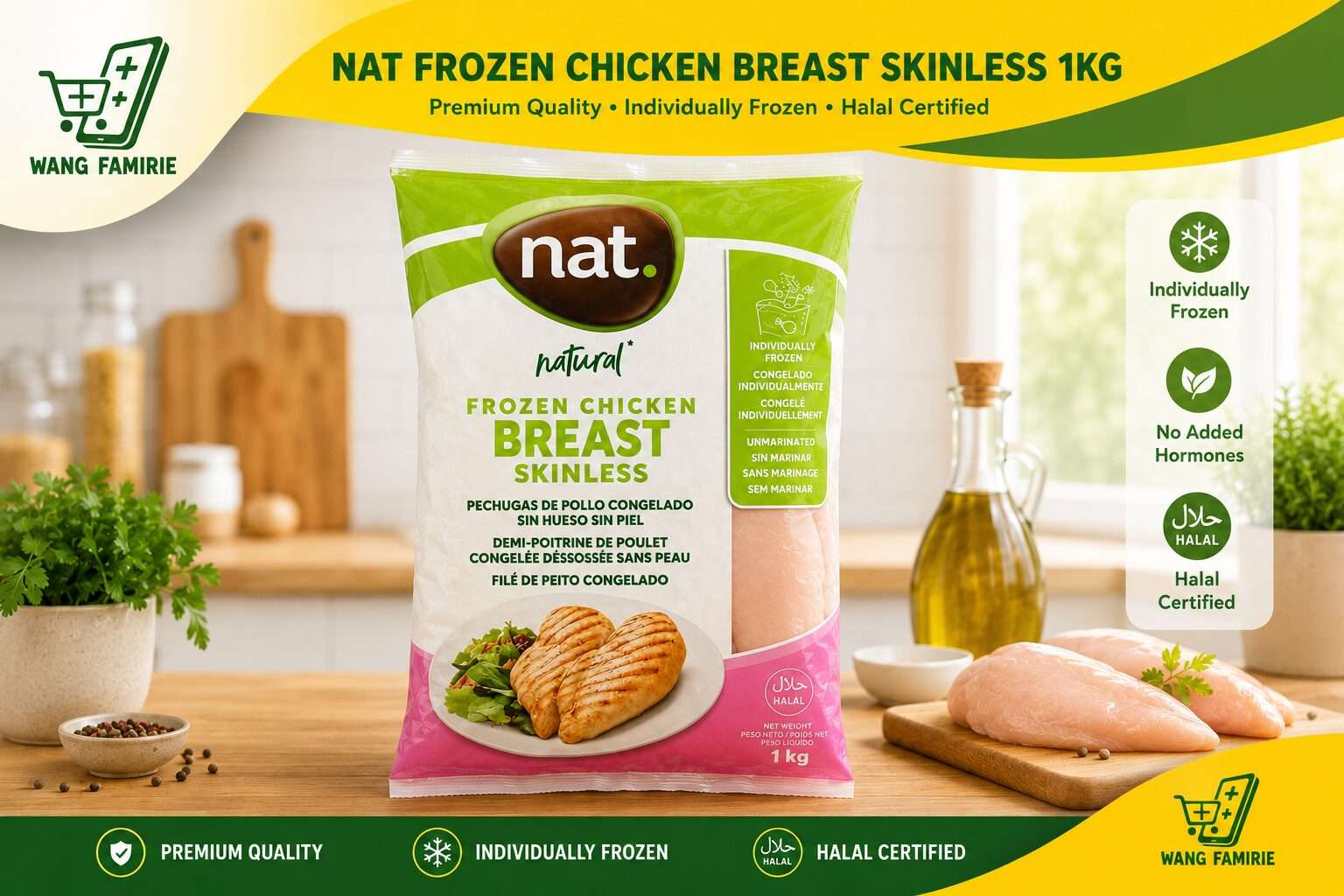 Natural chicken breast-Kip borst filet zak 1kg (Sub)