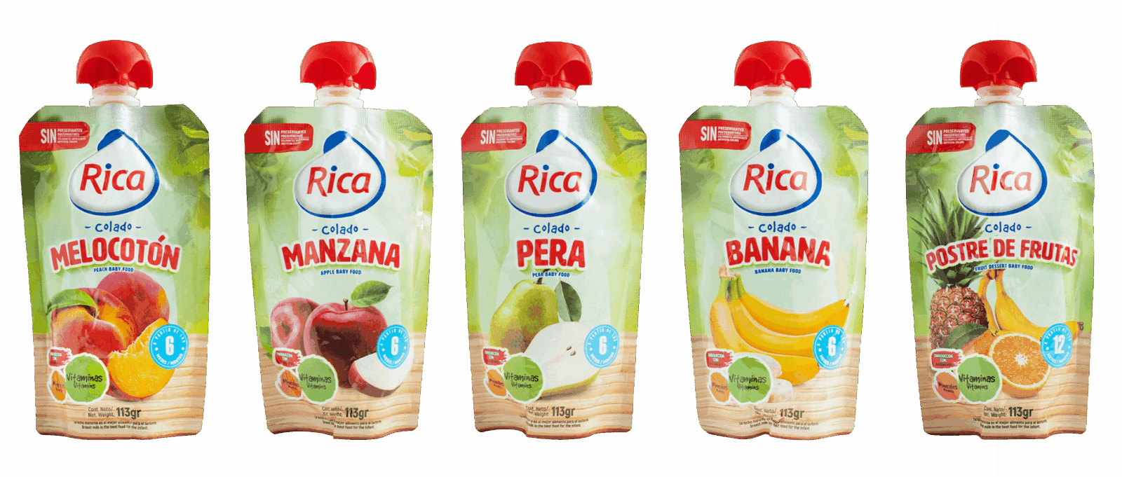 Fruits Puree Rica Fruit Puree is a nutritious multivitamin product for children six months and older and is rich in vitamins and minerals. This is the only locally produced puree that qualifies for Rica’s international production and quality standards. The company has been running for more than 55 years in the local market. Available in banana, apple, peach, pear, and fruit dessert flavors.